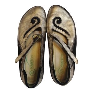 Naot Womens Shoes Matai Metal Leather Gold w/ Black Suede Mary Jane EU42 US 10